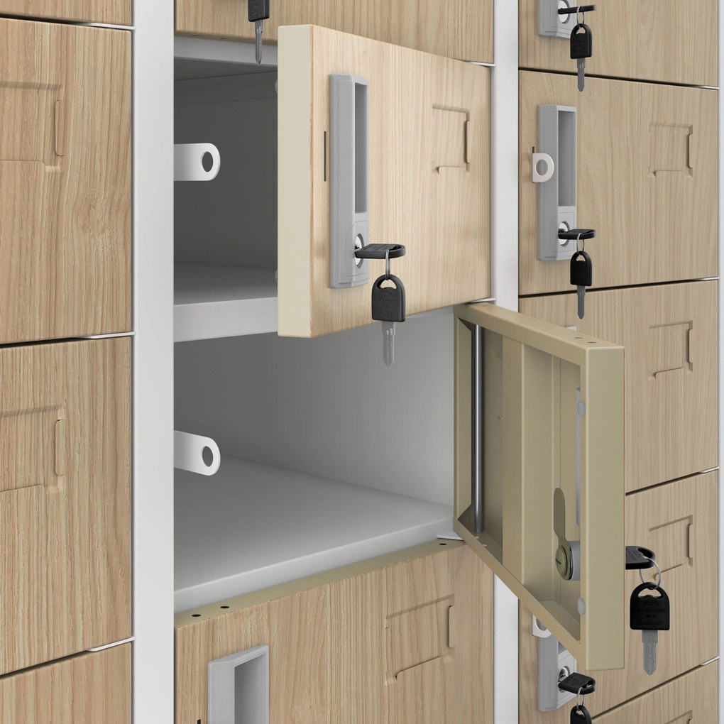 Szafka skrytkowa depozytowa 33-skrytkowa biała/dąb sonoma, 900x1850x450 mm: OLIVER Eco Design