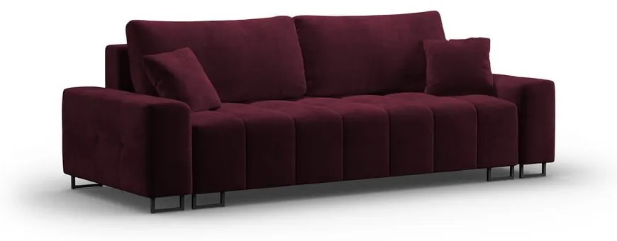 Bordowa aksamitna rozkładana sofa ze schowkiem 250 cm Wicklow – Cosmopolitan Design