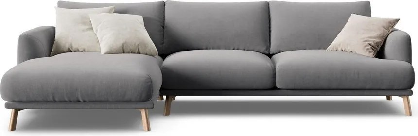 Szary aksamitny narożnik (lewostronny/z szezlongiem) Naomi – Micadoni