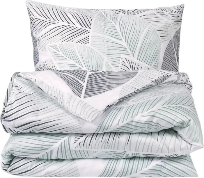 Matex Pościel satynowa Szare liście, 140 x 200 cm,70 x 90 cm
