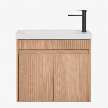 Zestaw Wiszących Mebli Łazienkowych Zintegrowany Z Umywalką Narek Popielaty Brąz & Bezlusterkowiec & Czarny ↑20 - Sklum