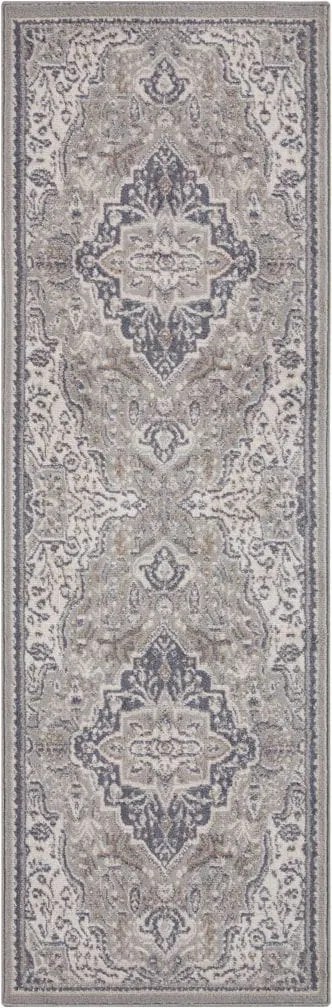 Dywan Terrain designerski Orientalny Ornament Szaro-Kremowy z krótkim włosiem 80 cm x 200 cm Certyfikat Oeko-Tex