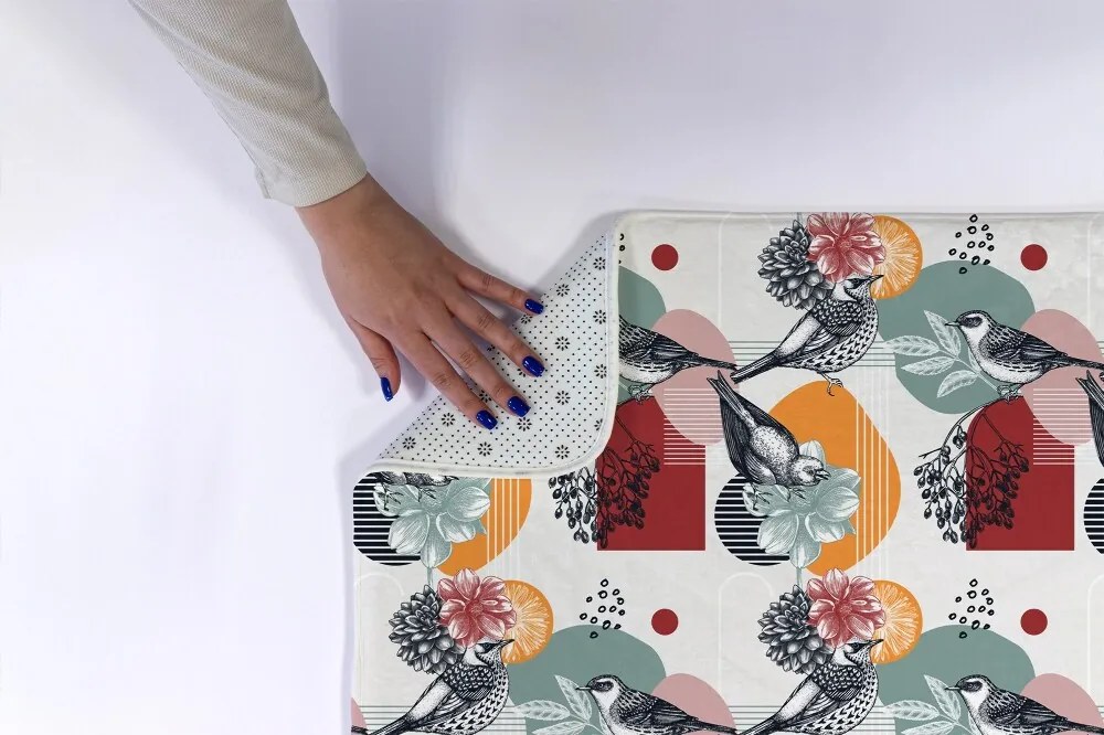 Dywanik łazienkowy Dywanik łazienkowy Ptaki Kwiaty Wzór