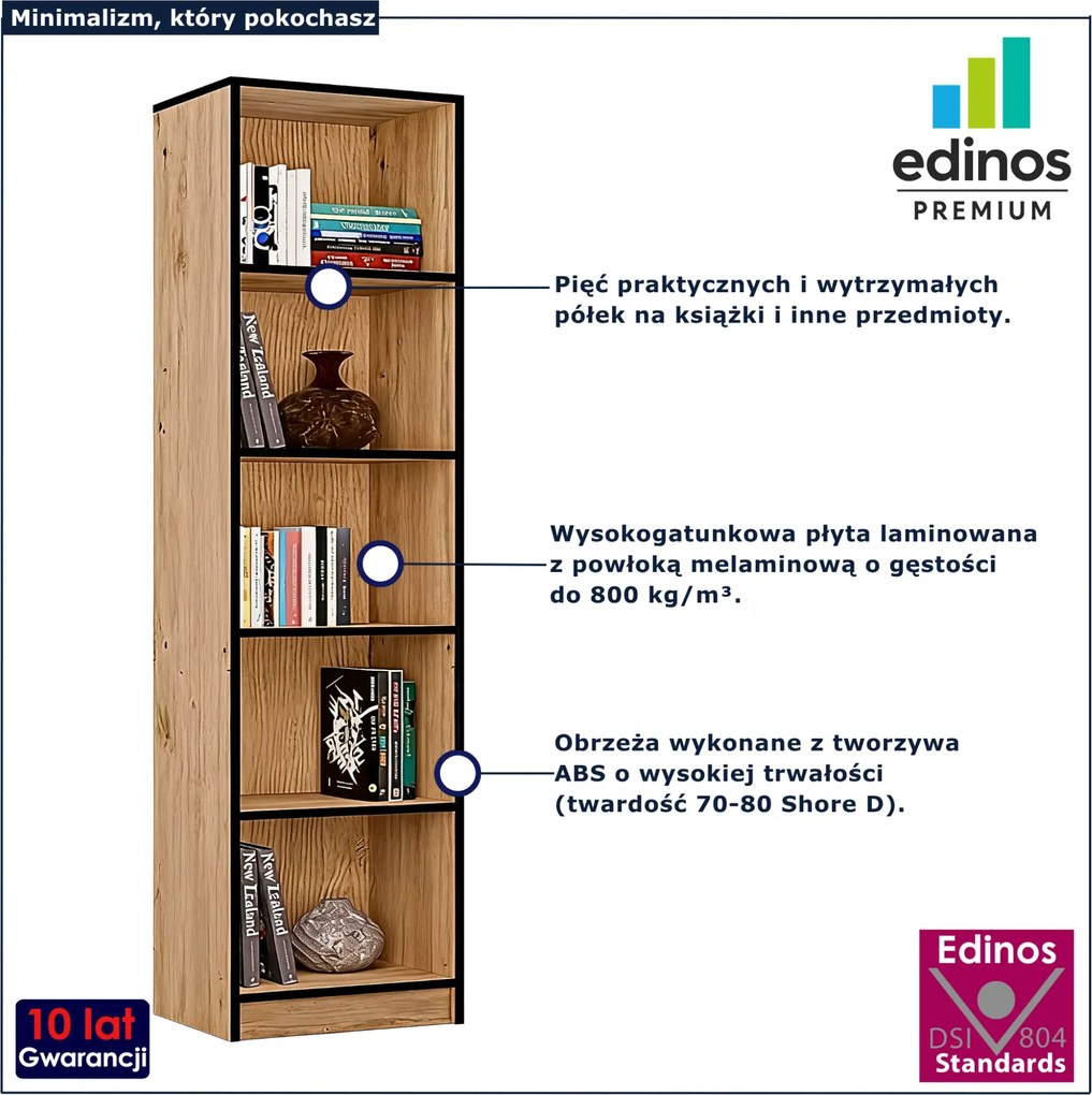 Otwarty regał z półkami dąb artisan + czarny W6-A74