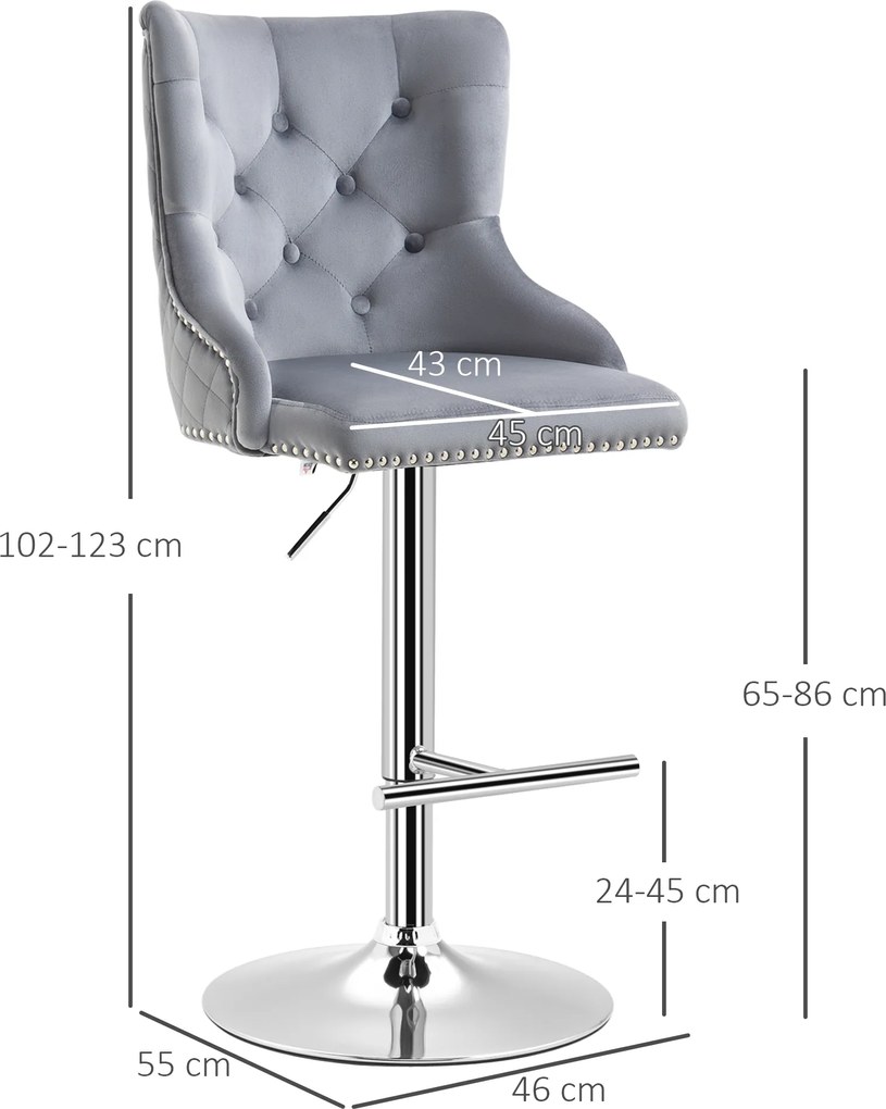 HOMCOM Zestaw 2 taboretów barowych regulowana wysokość obrotowe siedzisko stylowe i wygodne szare | Aosom PL
