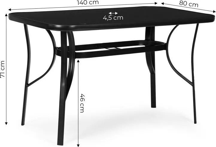 Stół ogrodowy Torello 094, 140x80 cm - czarny, z otworem na parasol