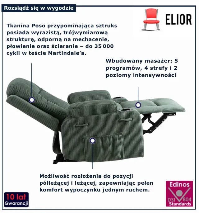 Zielony sztruksowy fotel masujący S2-S07