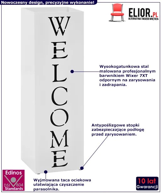 Biały designerski stojak na parasole z napisem Corina 6X
