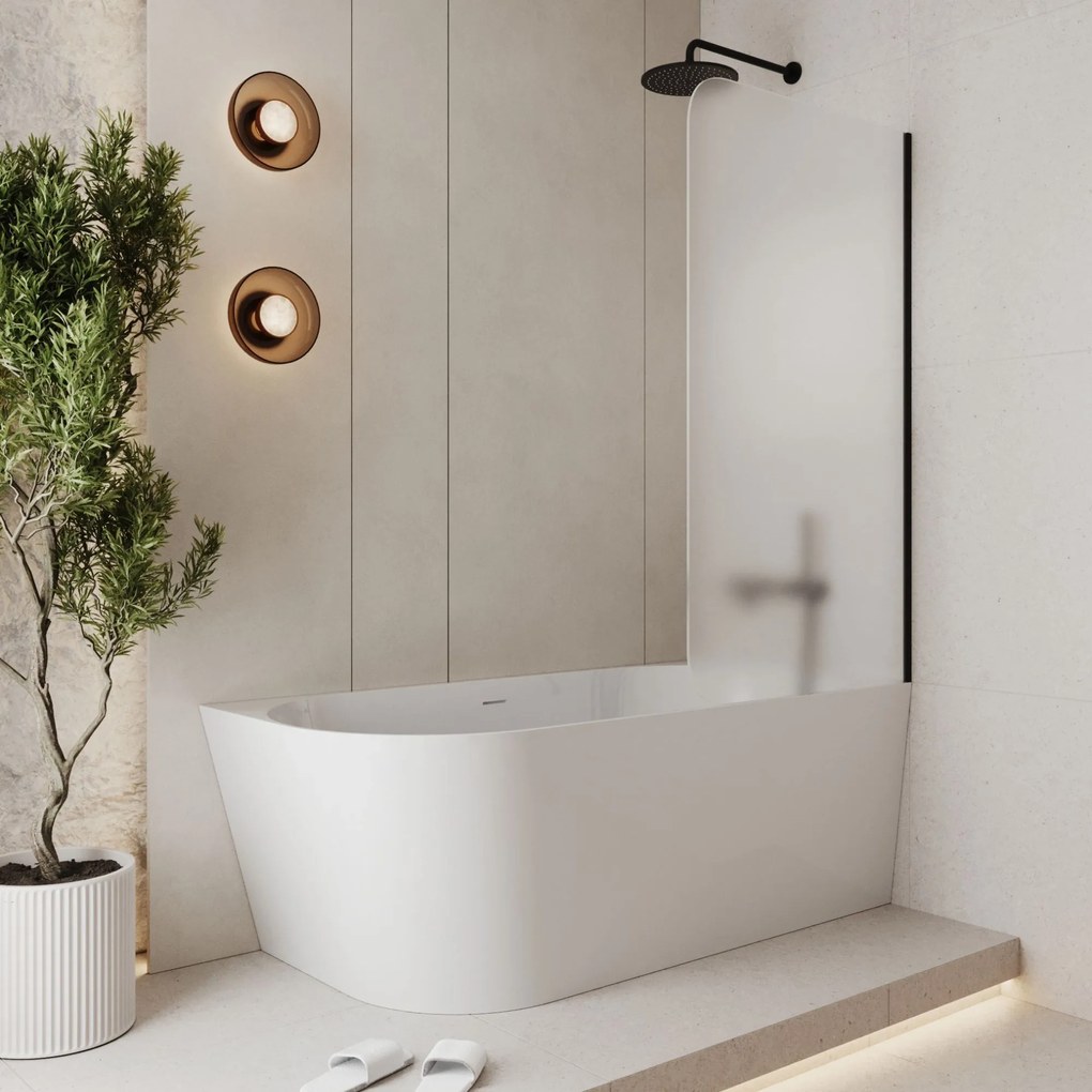 Parawan nawannowy prostokątny MOLIS Round Satin szkło satynowe matowe | Różne rozmiary : Kolor profili kabiny - złoty, Rozmiar - 70x140 cm