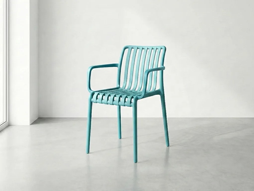 Plastikowe krzesło TREGO z podłokietnikami, niebieskie