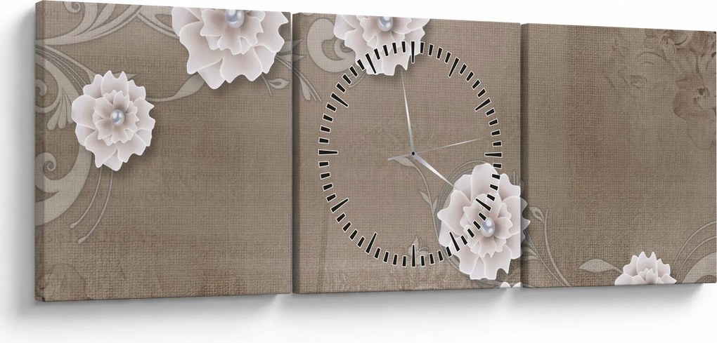 Obraz - Draperie z kwiatami (z zegarem) (90x30 cm)