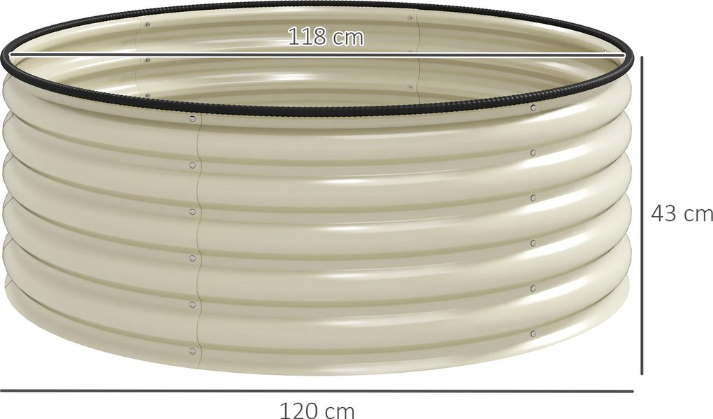 Outsunny Ogrodowe Łóżko Podwyższone, Ocynkowana Skrzynka do Sadzenia z Bezpiecznym Randem, 120 x 120 x 43 cm, Kremowy Biały