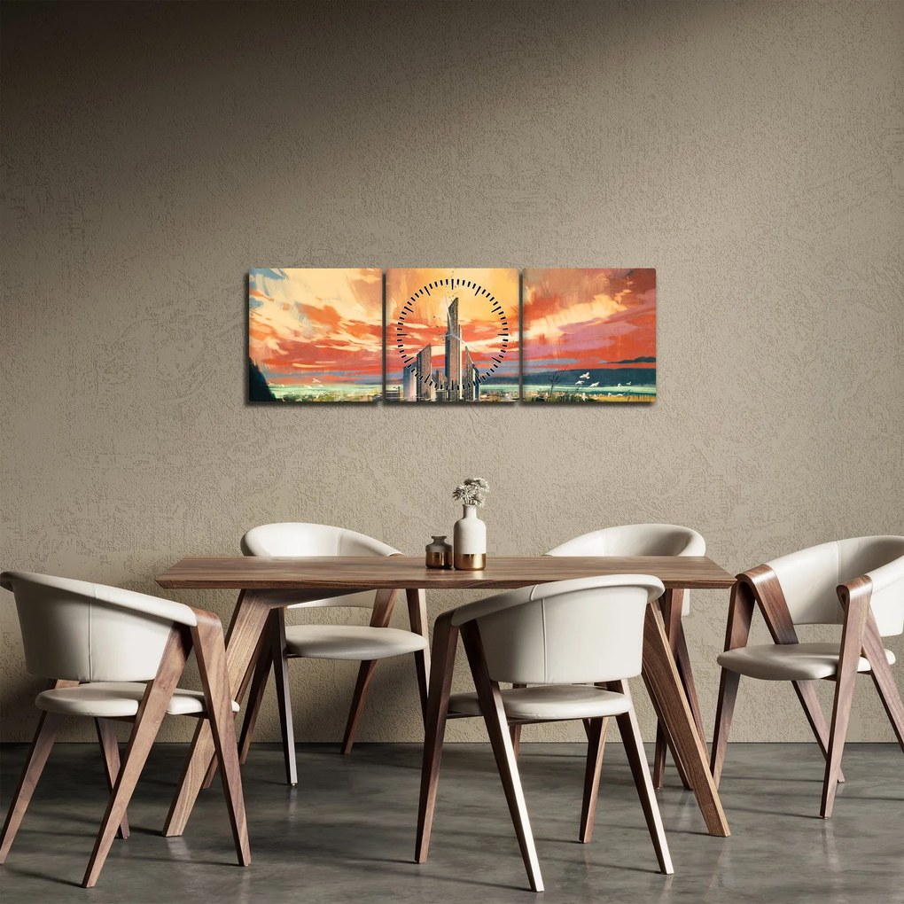 Obraz - Malowane miasto (z zegarem) (90x30 cm)
