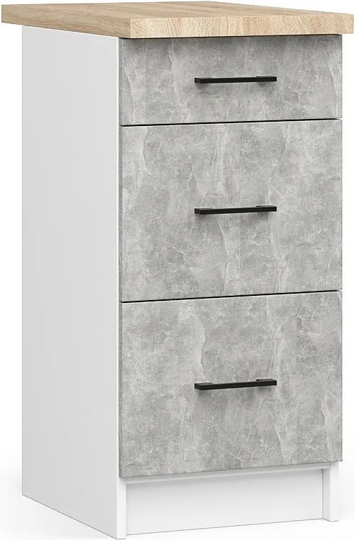 Szafka kuchenna AKORD S40 z blatem system OLIWIA Biała 40 cm 3 szuflady kolor Beton mat 40x46x85 cm