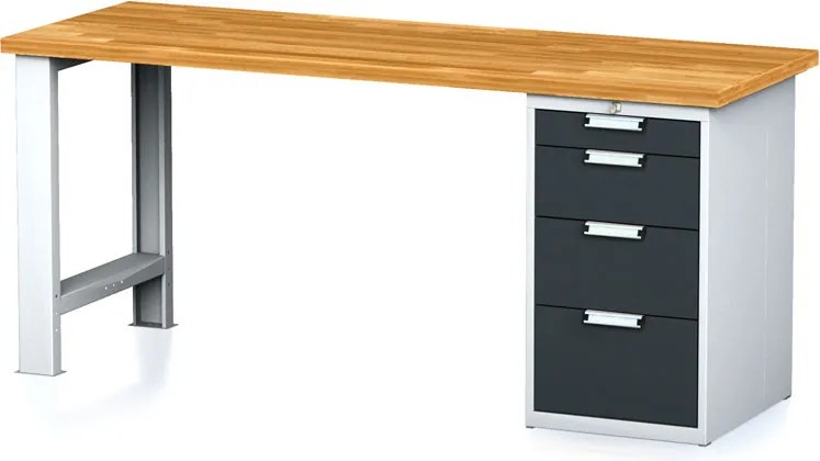 Stół warsztatowy MECHANIC, 2000x685x880 mm, nogi regulowane, 1x szufladowy kontener, 4 szuflady, grafitowy