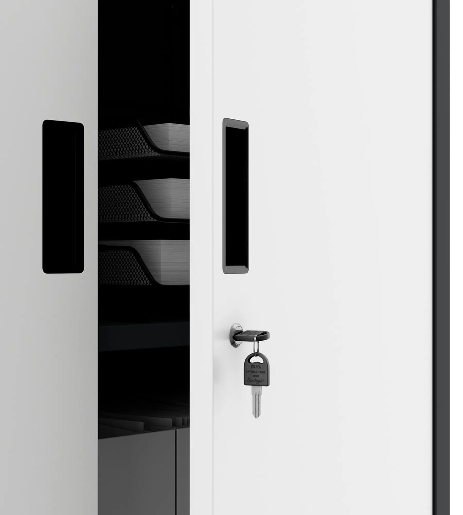 Biurowa szafa metalowa z sejfem na akta i dokumenty FILIP II, 900 x 1850 x 400 mm, antracytowo-biała