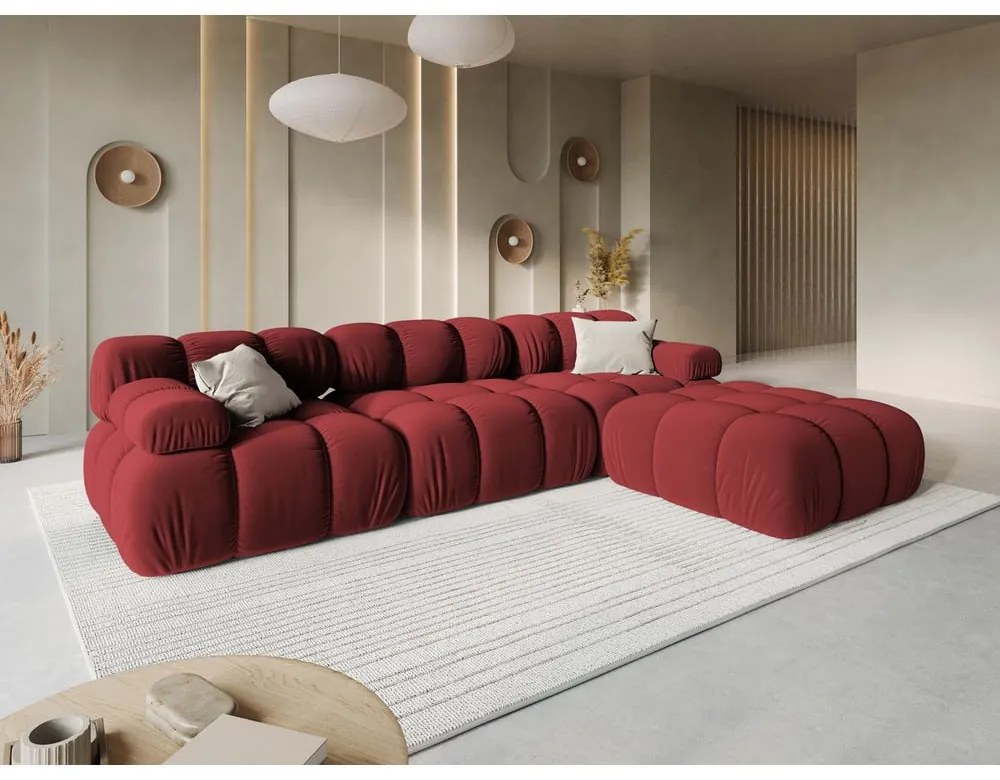 Czerwona aksamitna sofa 282 cm Bellis – Micadoni Home