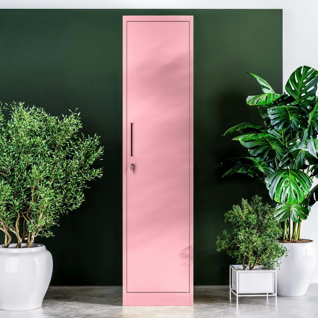 Szafa biurowa metalowa na akta, wąska, pudrowy róż, 450x1850x400 mm: ALEX Fresh Style