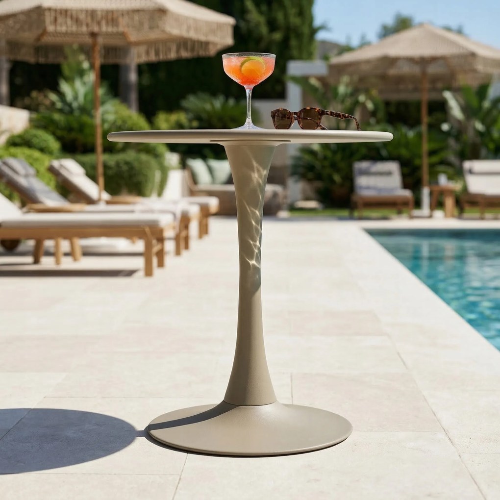 Stolik Ogrodowy Okrągły 70 cm Beżowy Metalowy Na Taras, Do Ogrodu, Kawiarni