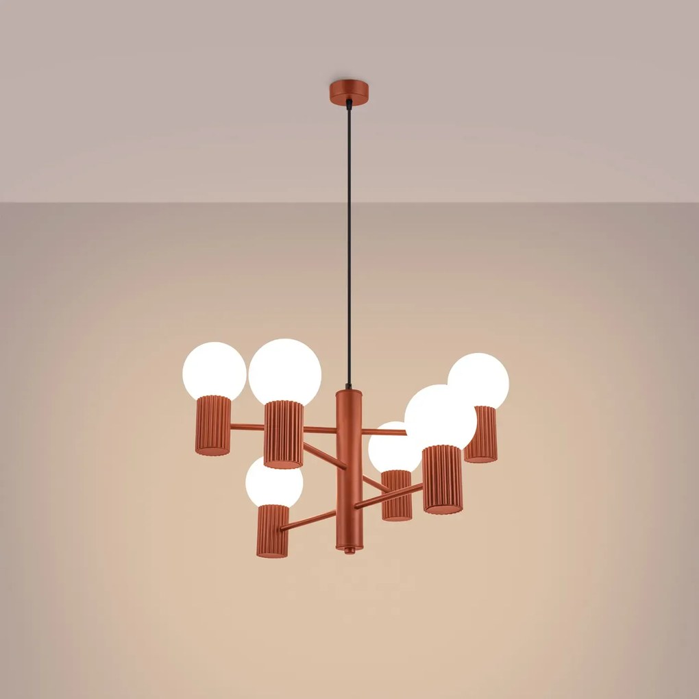 Żyrandol HALO 6 ochra czerwona ryflowana SOLLUX  LIGHTING