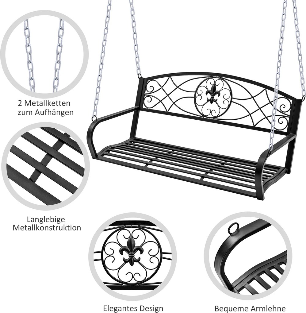 Outsunny huśtawka ogrodowa 2-osobowa z łańcuchami metalowa czarna elegancka 132x63x58cm | Aosom PL
