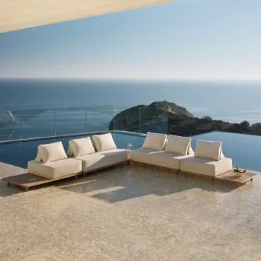 Zestaw Ogrodowy Z 4-częściową Narożną Sofą Modułową I Stolikiem Pomocniczym Z Akacji Portet Jasny Akacjowy Brąz - Sklum