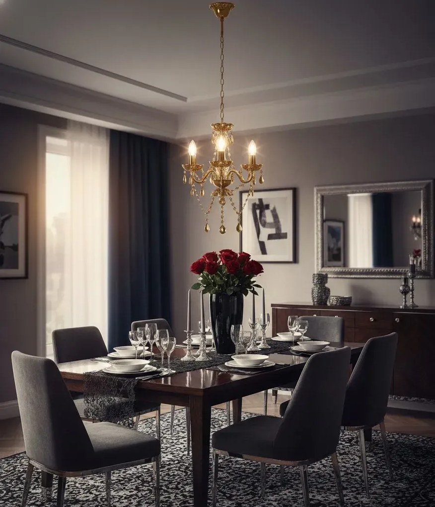 Złoty żyrandol świecznikowy kryształowy w stylu glamour - EX95 G3-E20