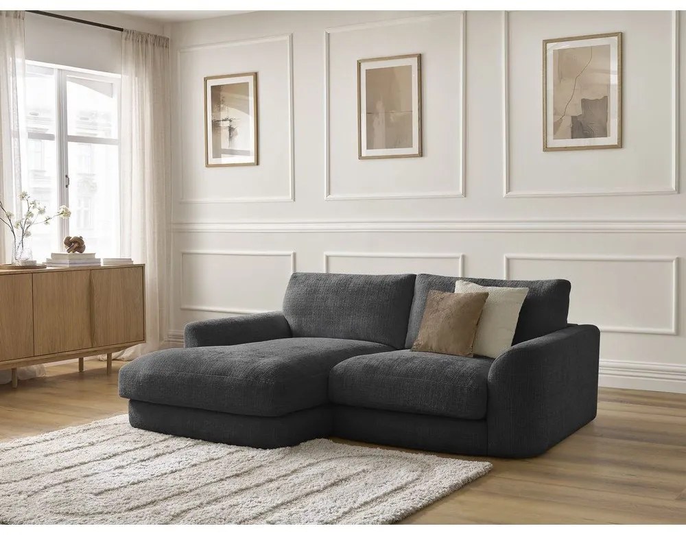 Czarny narożnik z tkaniny szenilowej (lewostronny/z szezlongiem) Leonore – Bobochic Paris