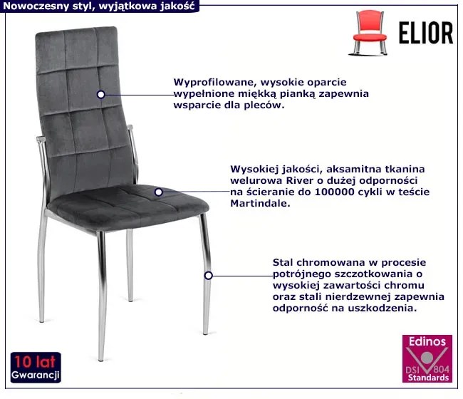 Szare welurowe pikowane krzesło - Groggi 4X