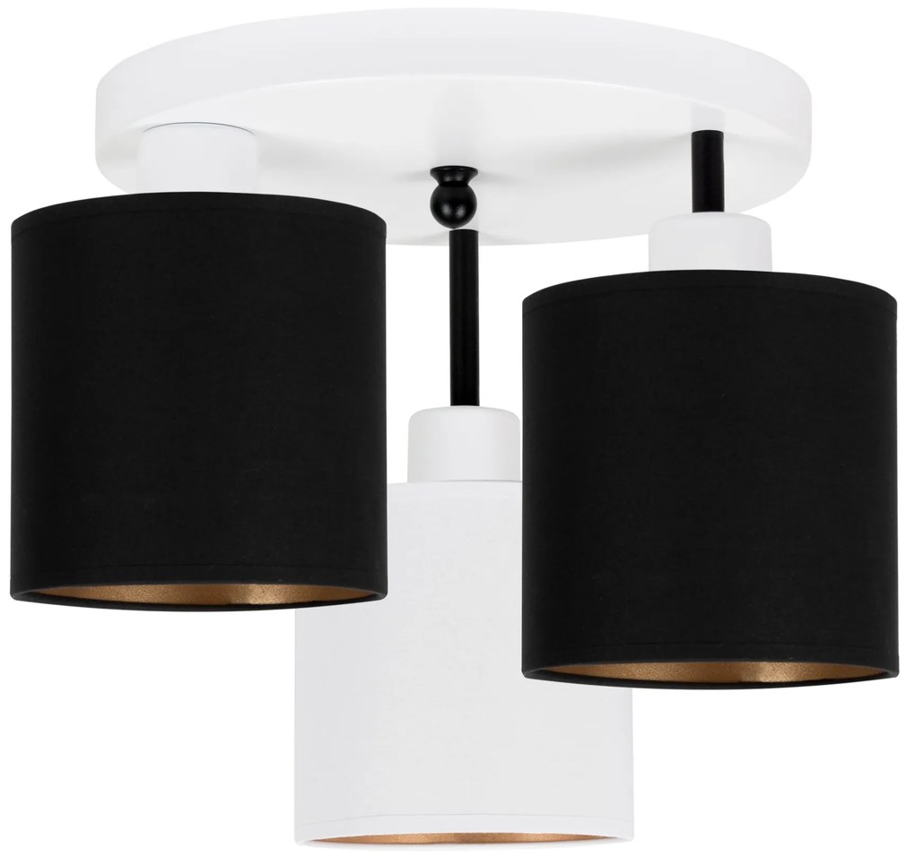 Lampa sufitowa biała trzypunktowa z czarno-białymi abażurami C-3030WE-