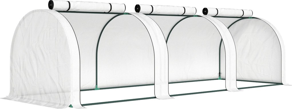 Outsunny Tunel foliowy, 3 okna z zamkiem błyskawicznym, stalowy stelaż, wytrzymała plandeka, 295 x 100 x 80 cm, Biały | Aosom PL