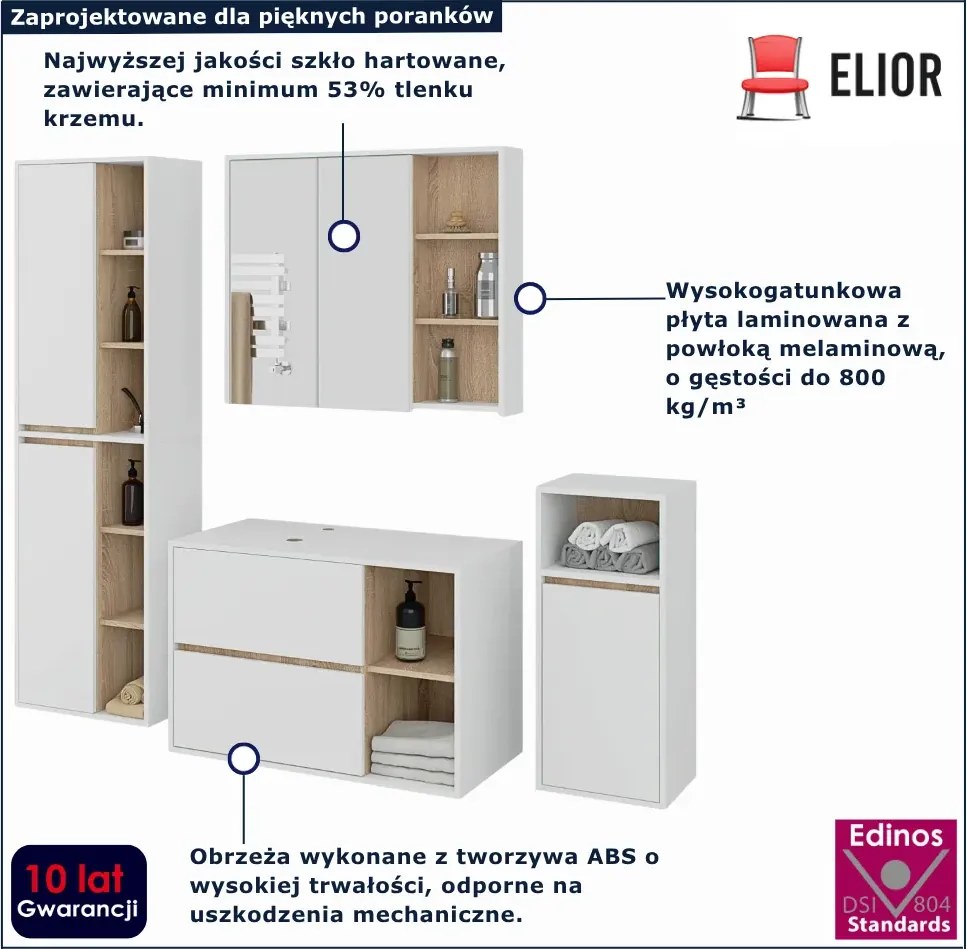 Nowoczesny zestaw mebli łazienkowych biały + dąb sonoma R1-T87
