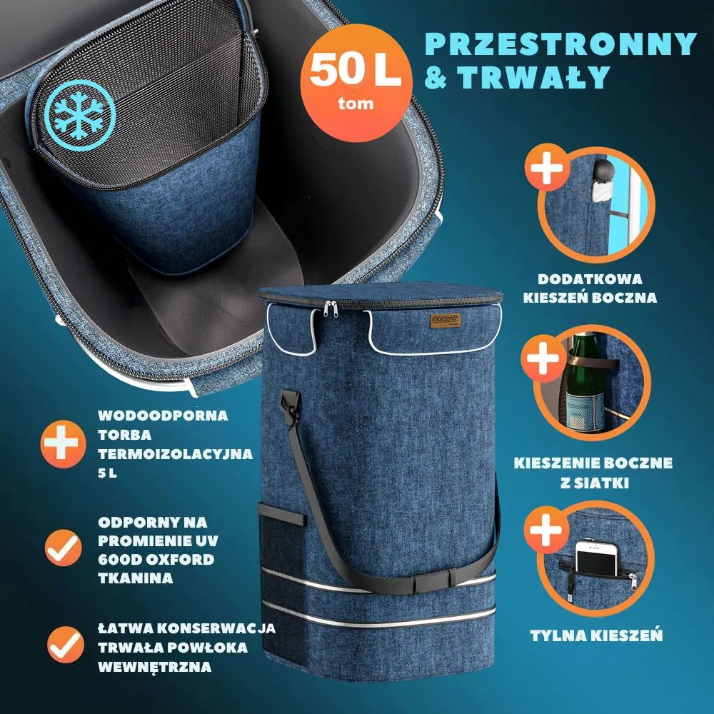 Torba na zakupy na kółkach do schodów COMFORT, 50l, niebieska Monzana