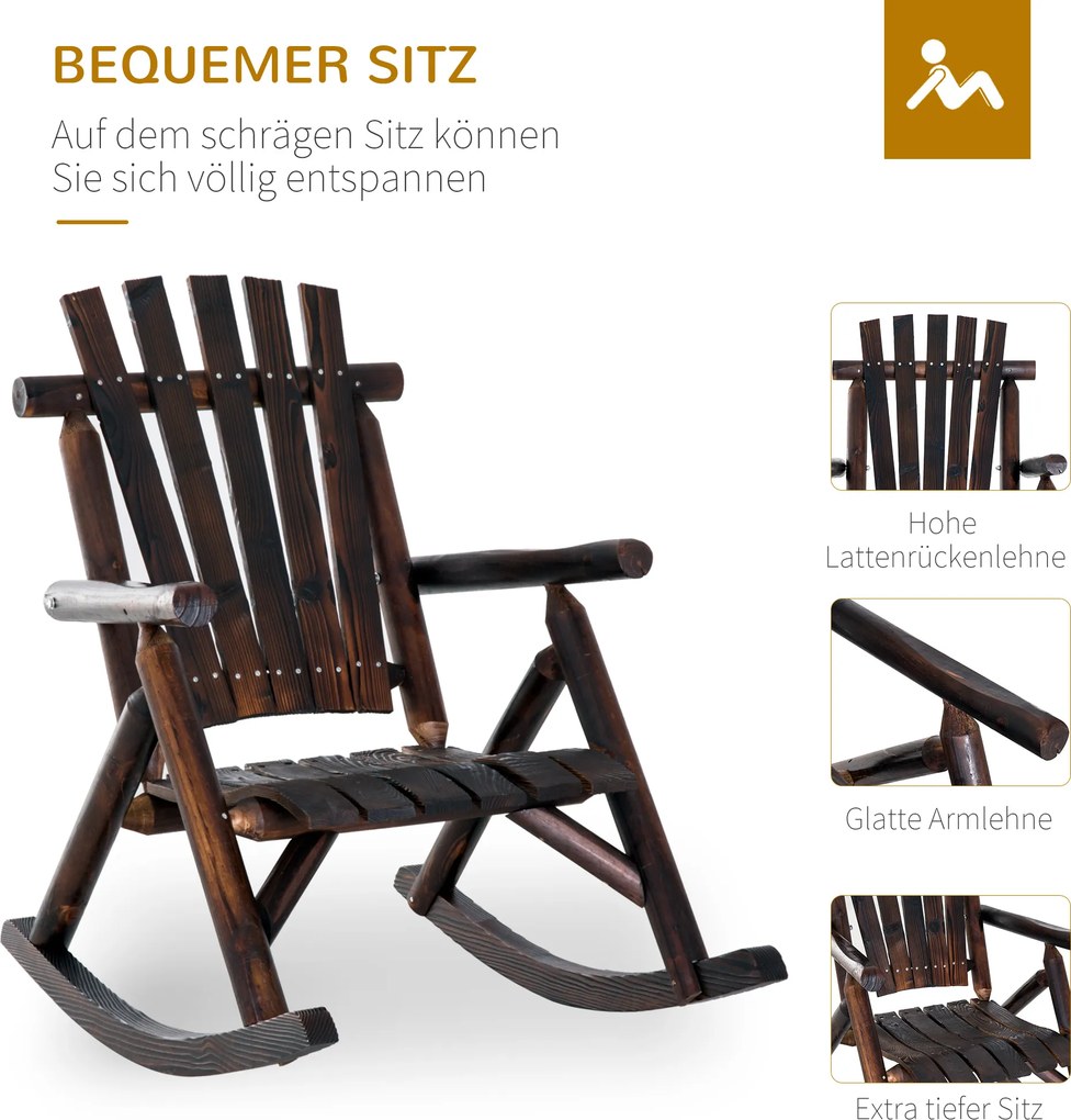 Outsunny Fotel Bujany Ogrodowy z Podłokietnikami Lite Drewno Ciemnobrązowy Wygodny i Stylowy 97x69x93cm | Aosom PL