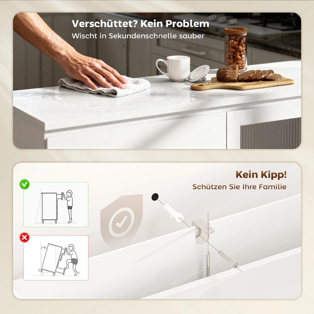 HOMCOM Szafka bufetowa, komoda z 4 szufladami, 2 przeszklone drzwi, nowoczesny design, MDF, biały