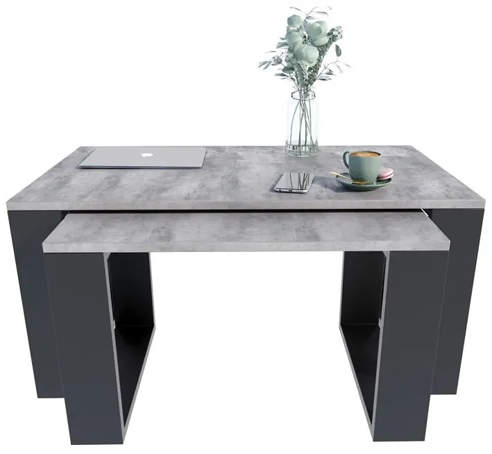 Komplet Dwóch Nowoczesnych Stolików Kawowych Beton + Czarny R5-N57