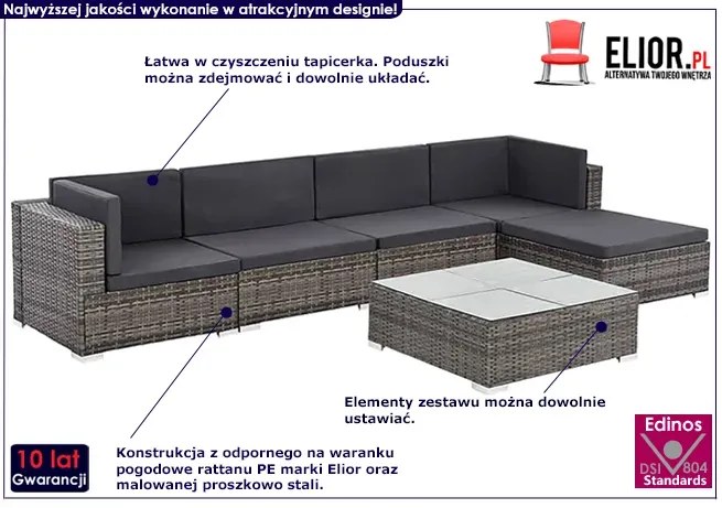 Szare meble wypoczynkowe na taras Arancis