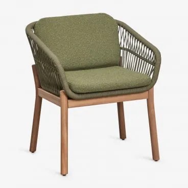 Zestaw 2 Krzeseł Jadalnianych Z Podłokietnikami Z Drewna Akacjowego I Plecionej Liny Karvia Akacja Brąz & Bouclé Salvia Zieleń - Sklum