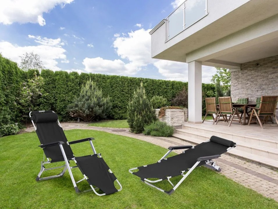 Składany leżak ogrodowy z regulacją Santora 010, czarny