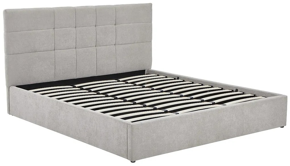 Łóżko ze skrzynią 180 x 200 cm - Tkanina - Szary - HOPEYA Pascala Morabito