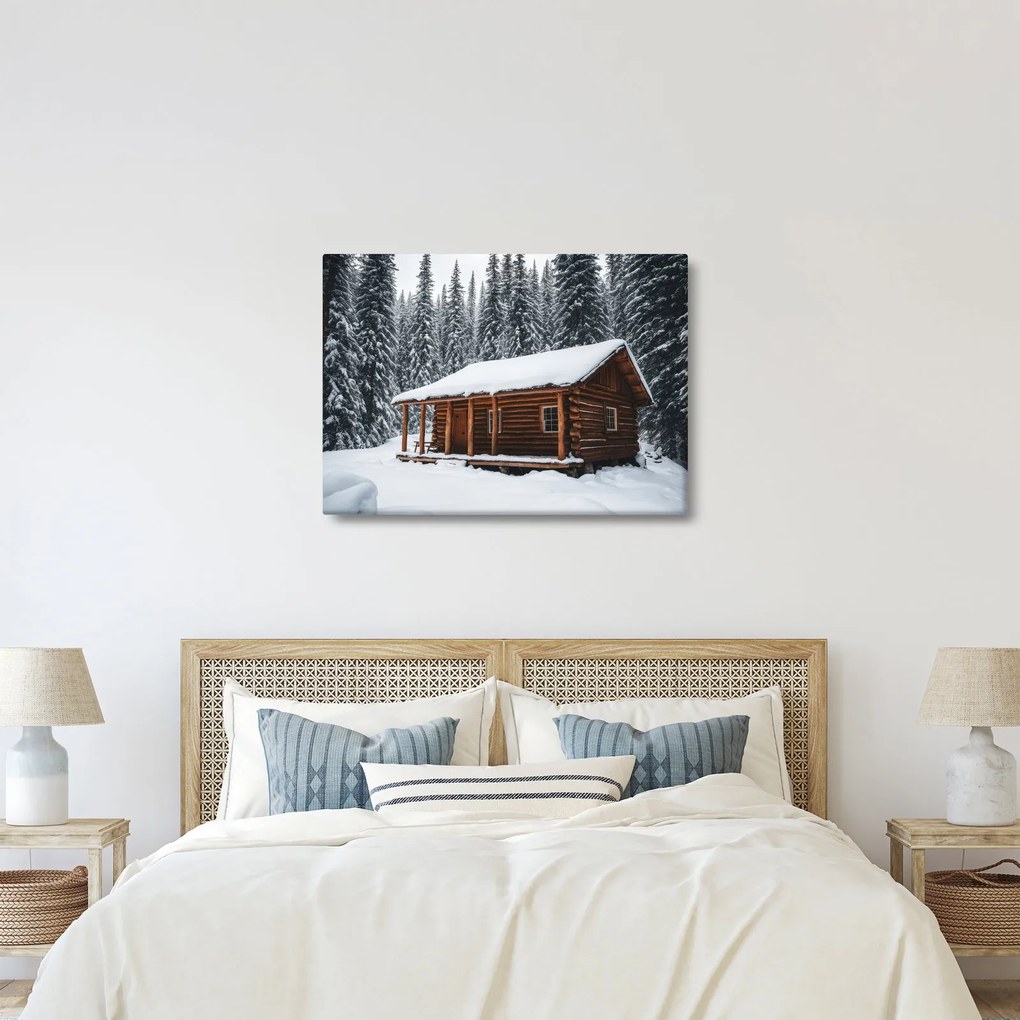 Obraz - Pokryta śniegiem chata (70x50 cm)