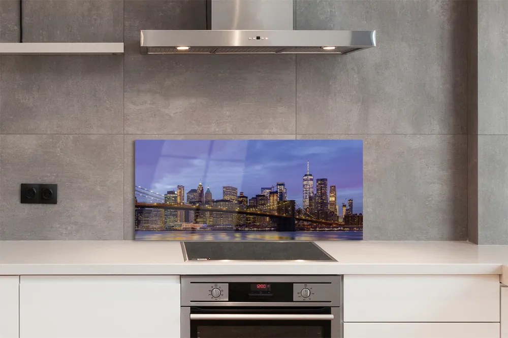 Panel Szklany Zachód Słońca nad Wodą i Mostem