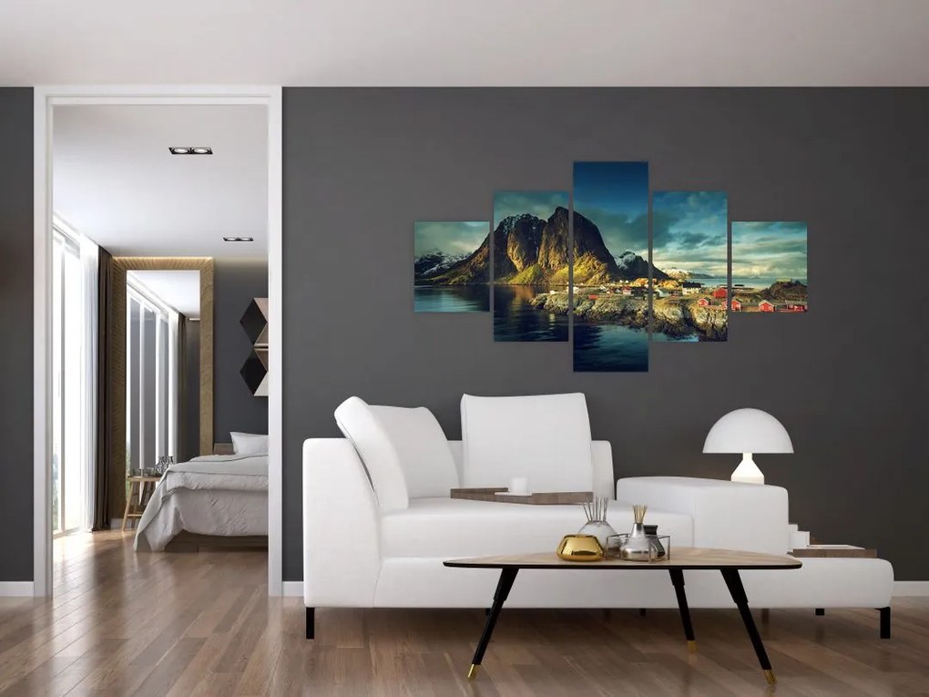 Obraz wioski rybackiej w Norwegii (125x70 cm)