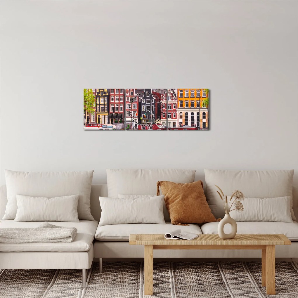 Obraz - Amsterdam, domy tańca (z zegarem) (90x30 cm)
