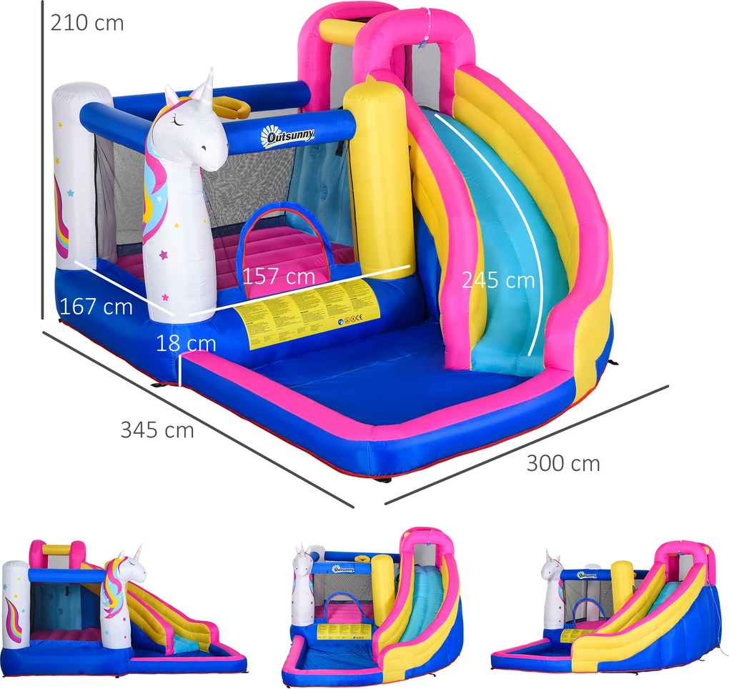 Outsunny Dmuchany park rozrywki, dmuchana przestrzeń do skakania dla dzieci, bezpieczne miejsce do skakania i zabawy
