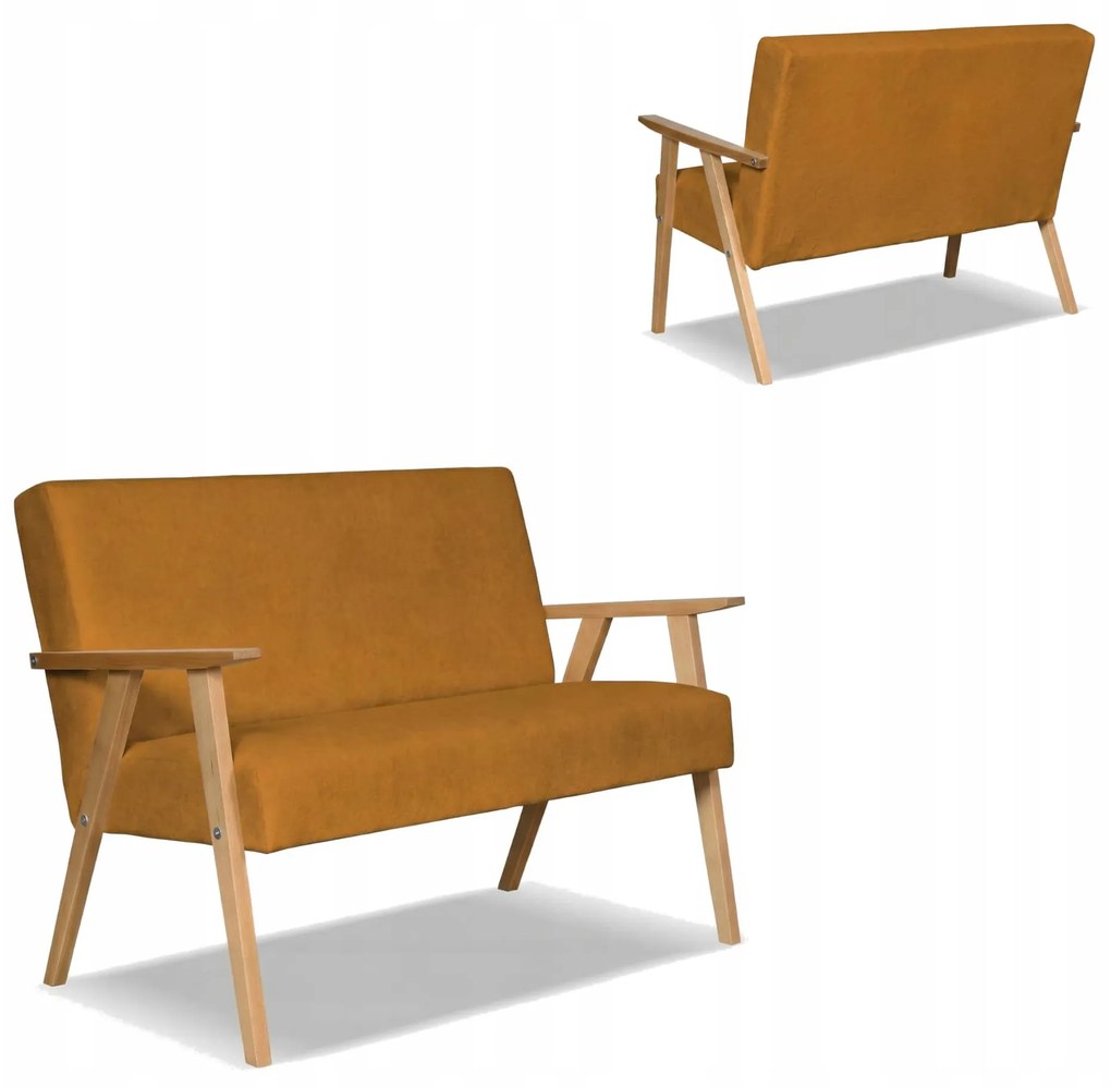 Sofa w stylu PRL retro vintage SOLER Family Meble musztardowy welur Hunter