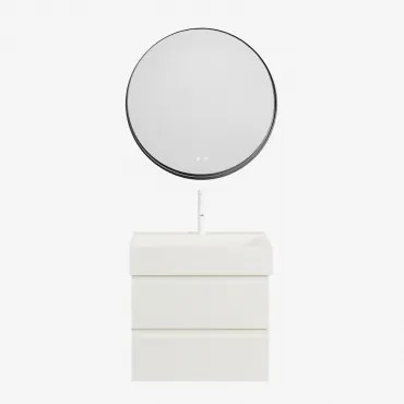 Zestaw Wiszących Mebli Łazienkowych Z Drewna I Forniru Jesionowego Zintegrowany Z Umywalką Ona Biała & - Sklum