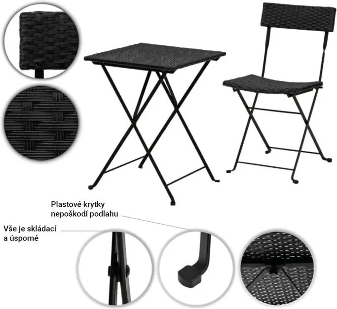 Stylist Garden zestaw z rattanu, czarny, 2 krzesła + stół