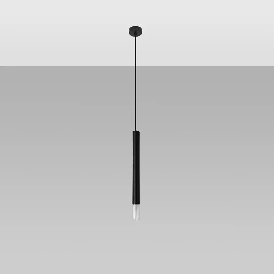 Lampy wiszące nowoczesny Eclim, stal/szkło - 1 źródło światła 4000K - L.8 x H.120 cm - czarny