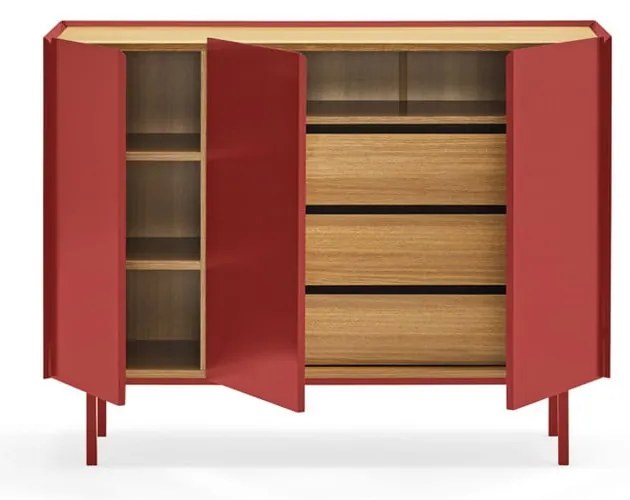 Czerwona niska komoda w dekorze dębu 110x85 cm Arista – Teulat
